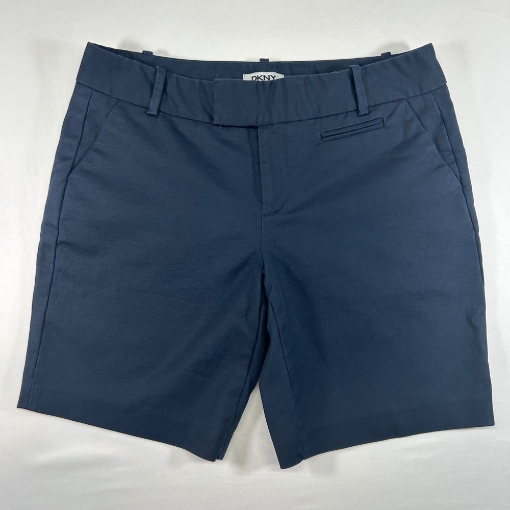 DKNY Womens‎ Navy Blue Chino Bermuda Shorts Size 8 Flat Front Casual Career